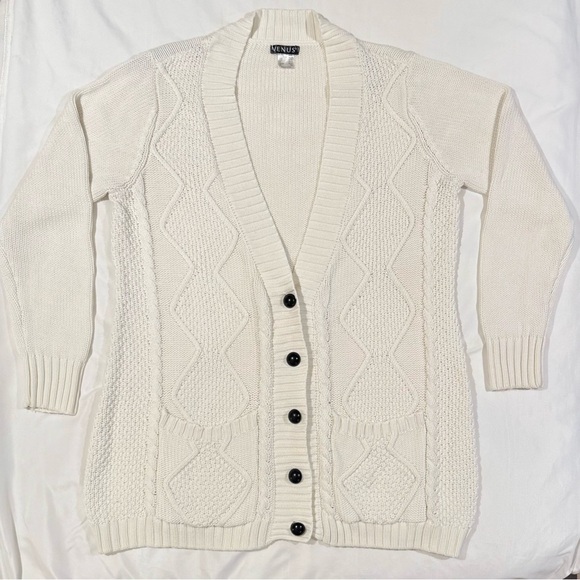 Venus Cream Cable Knit Cardigan Sweater Womens XL Button Up Long Warm Old Money - Picture 1 of 16